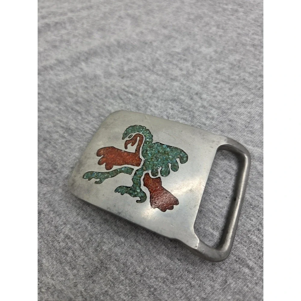 Southwestern Navajo Dancing Eagle Turquoise Coral Inlay Buckle